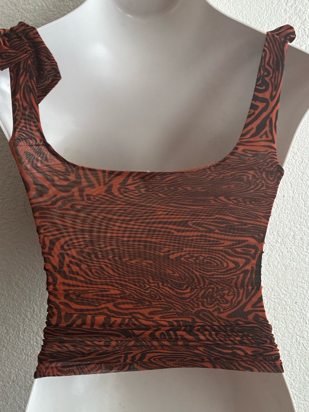 Free People Rust Zebra-Print Ruffle Strap Square Neck Crop Top S - Picture 3 of 13